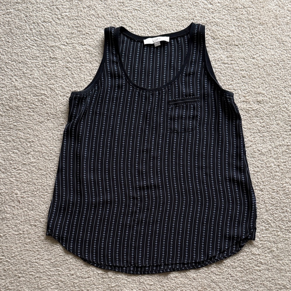 Loft Black and Blue Pattern Sleeveless Shell Top